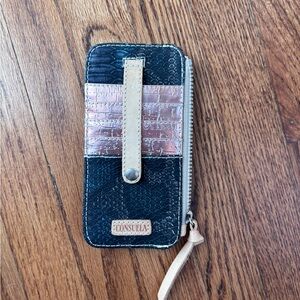Consuela rattler card organizer Wallet Black and Metallic Pink snake skin